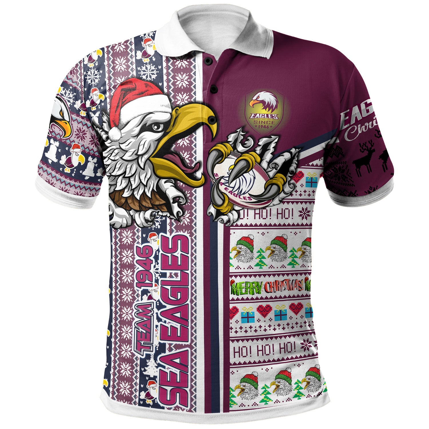 sea-eagles-rugby-christmas-polo-shirt-custom-scratch-eagles-snowflakes-ho-ho-ho-personalized-name-and-number-polo-shirt