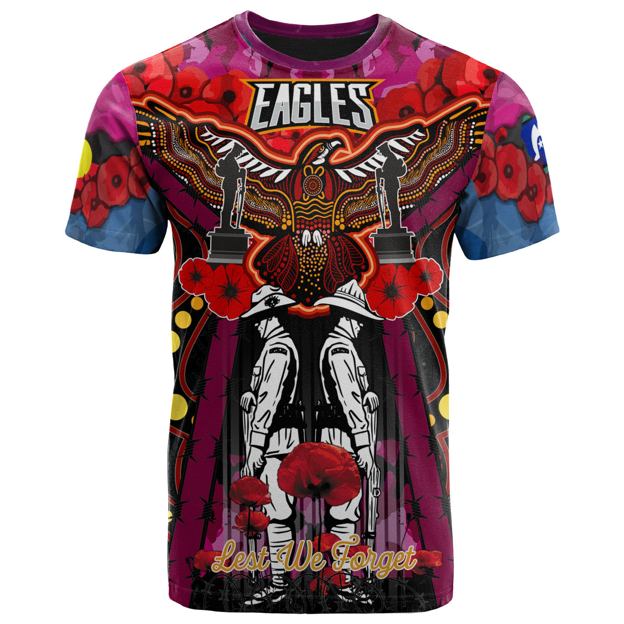 eagles-aboriginal-rugby-anzac-day-custom-t-shirt-remembrance-sea-eagles-with-poppy-flower-watercolour-style