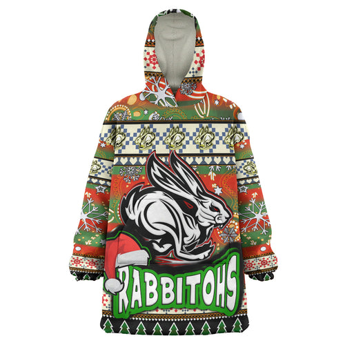rabbitohs-rugby-christmas-snug-hoodie-custom-xmas-rabbitohs-christmas-balls-snowflake-with-aboriginal-patterns-wearable-blanket-hoodie