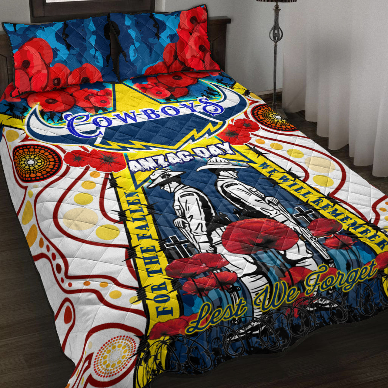 cowboys-anzac-day-watercolour-rugby-quilt-bed-set-custom-remembrance-cowboys-with-poppy-flower