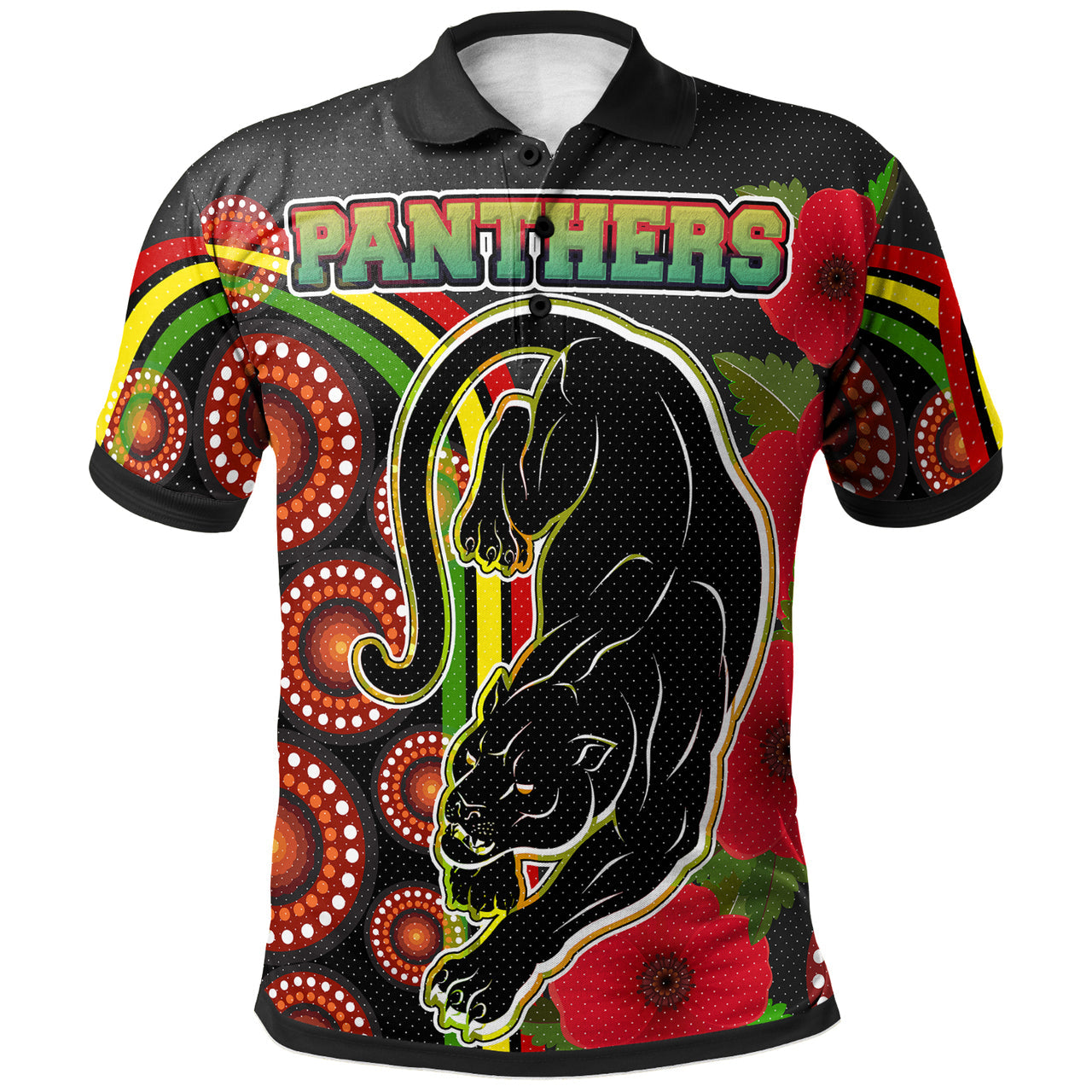 panthers-rugby-polo-shirt-aboriginal-panthers-anzac-day-panther-with-poppy-flower-polo-shirt-1