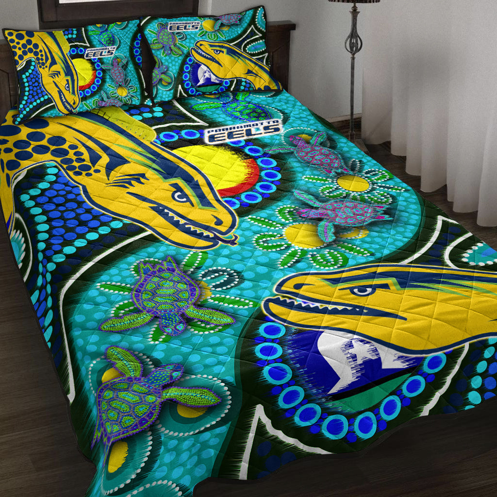 eels-rugby-quilt-bed-set-custom-indigenous-eels-with-aboriginal-and-torres-strait-islander-flag