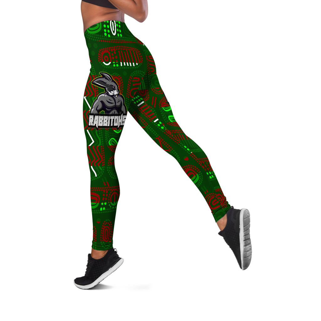 rabbitohs-rugby-leggings-aboriginal-south-sydney-rabbitohs-anzac-let-we-forget-with-poppy-flower-leggings