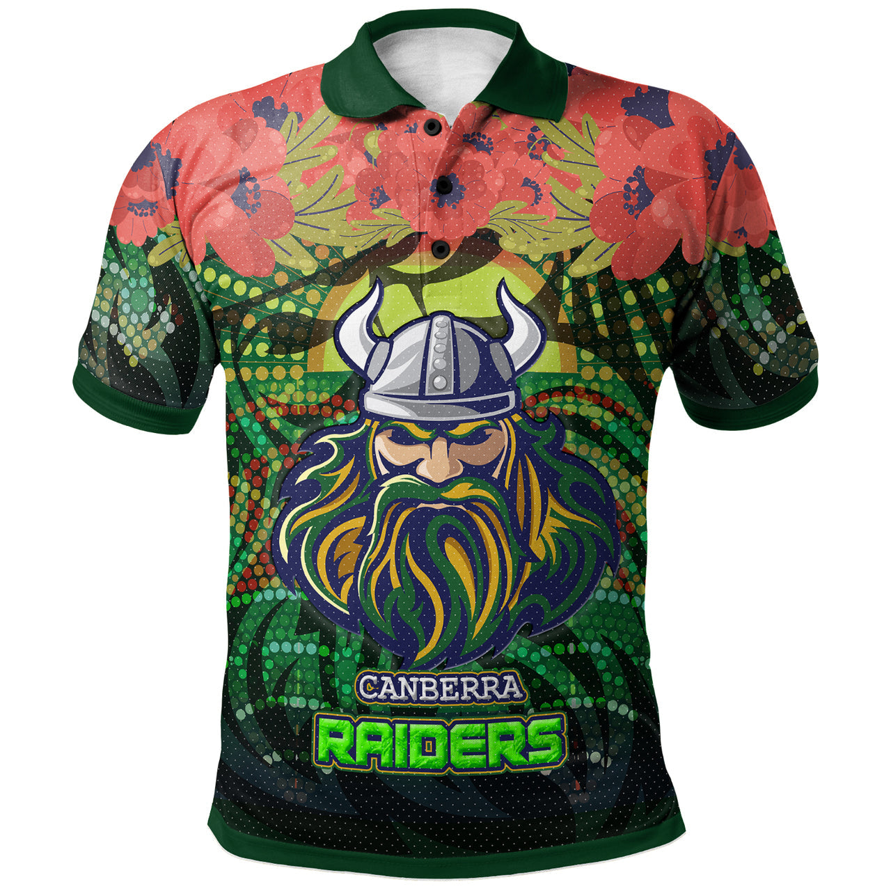 raiders-rugby-polo-shirt-aboriginal-dot-art-raiders-with-poppy-flower-polo-shirt-1