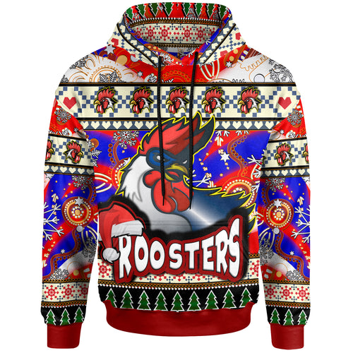 roosters-rugby-christmas-hoodie-custom-xmas-roosters-christmas-balls-snowflake-with-aboriginal-patterns-hoodie
