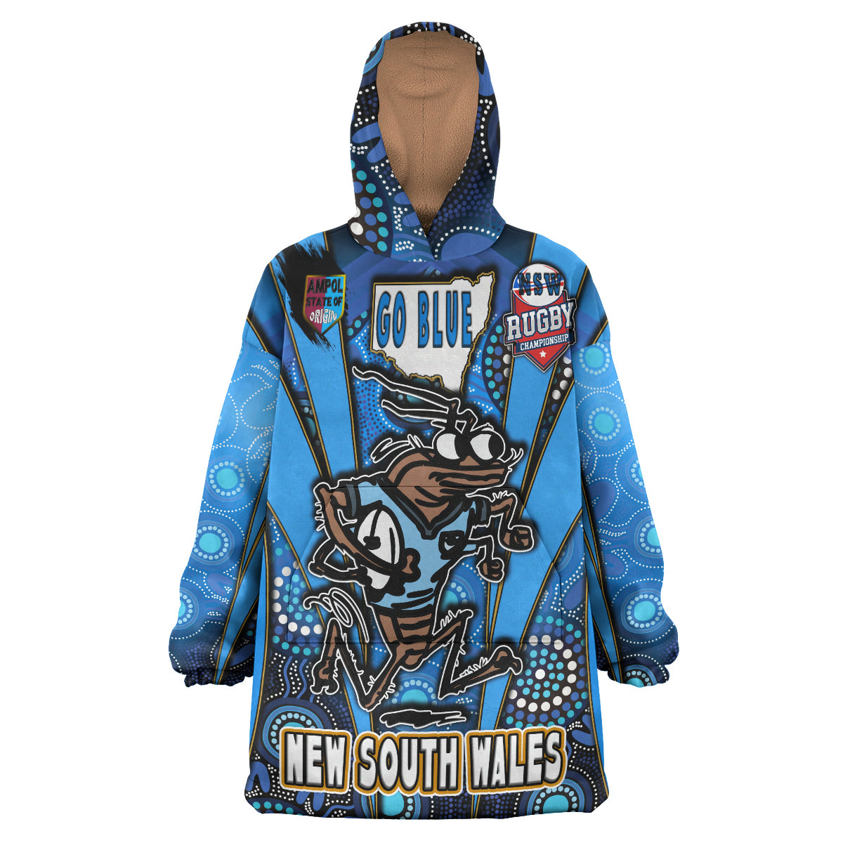 new-south-wales-rugby-league-team-snug-hoodie-custom-new-south-wales-blues-mascot-with-aboriginal-art-state-of-origin-oodie-blanket