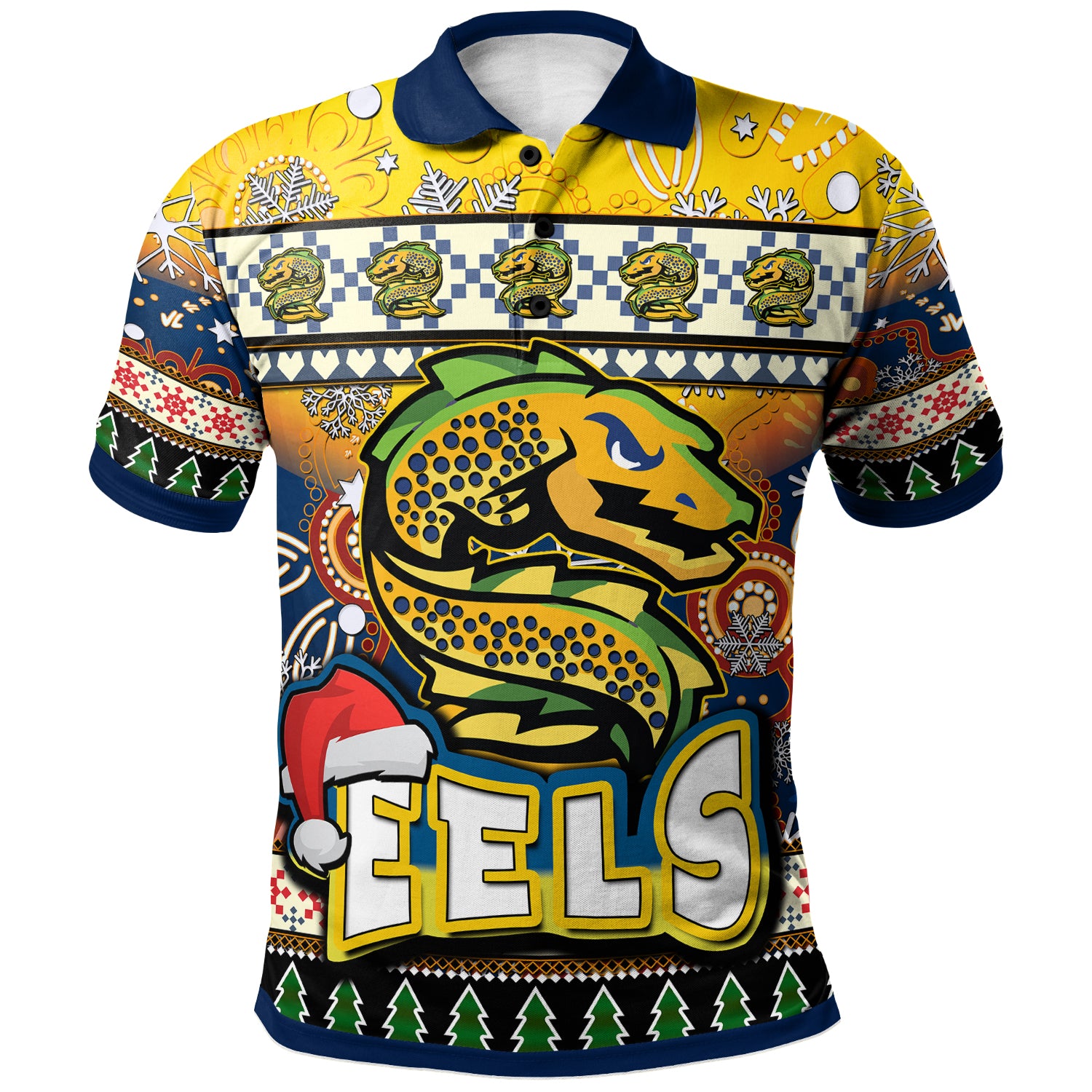 eels-rugby-christmas-polo-shirt-custom-xmas-eels-christmas-balls-snowflake-with-aboriginal-patterns-polo-shirt