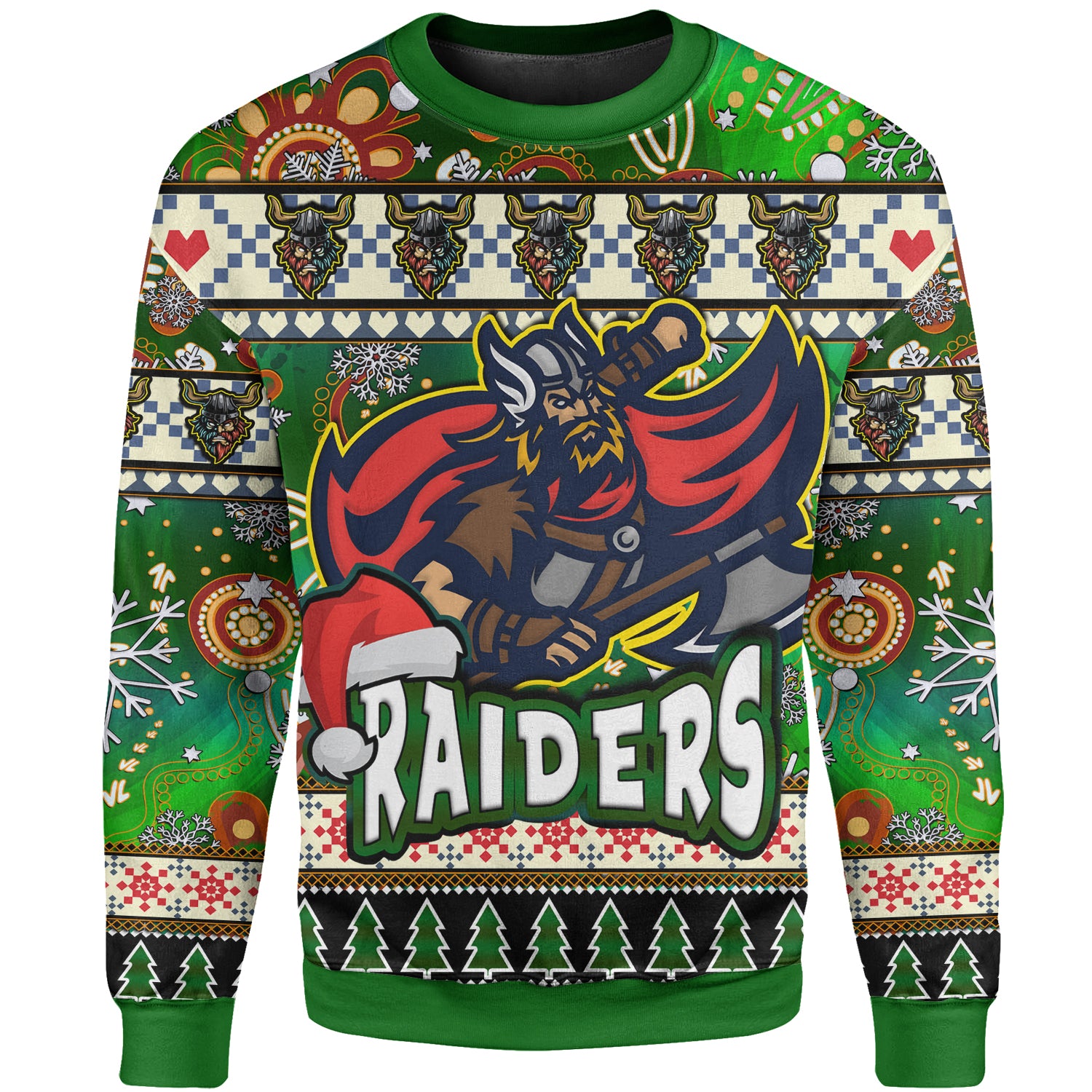 raider-rugby-christmas-sweatshirt-custom-xmas-raider-christmas-balls-snowflake-with-aboriginal-patterns-sweatshirt