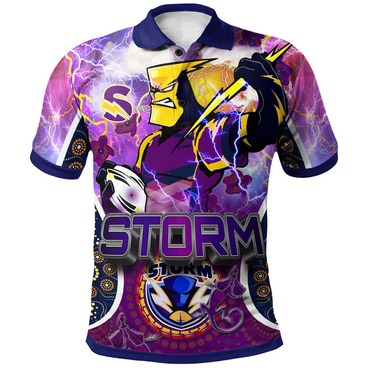 storm-rugby-polo-shirt-custom-storm-man-thunder-power-mascot-with-aboriginal-culture-personalised-name-and-number-polo-shirt