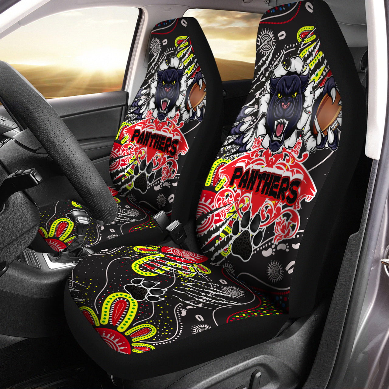 panthers-rugby-aboriginal-car-seat-cover-indigenous-super-black-panthers-scratch-style