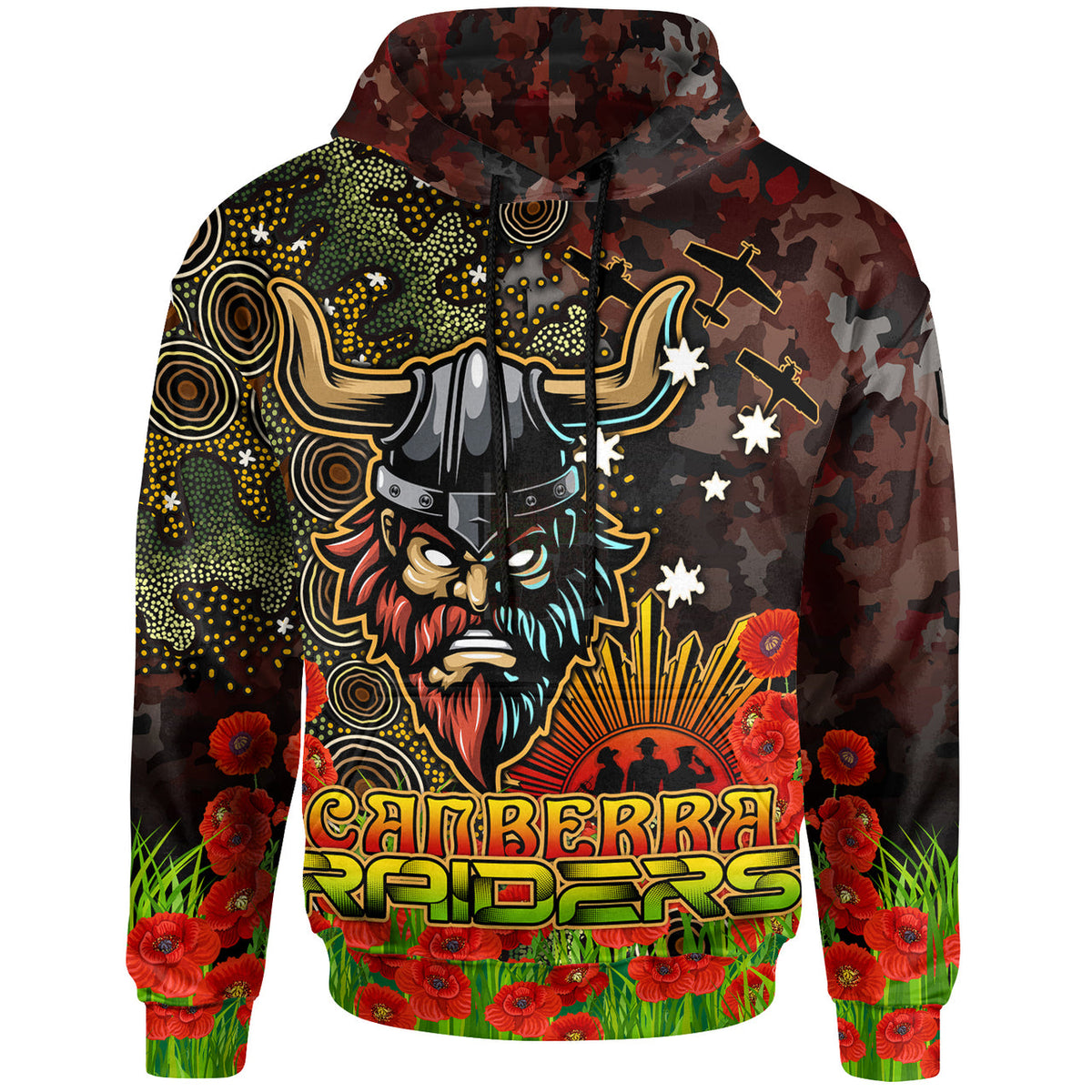 raiders-rugby-hoodie-custom-anzac-raiders-with-remembrance-poppy-and-indigenous-patterns-hoodie