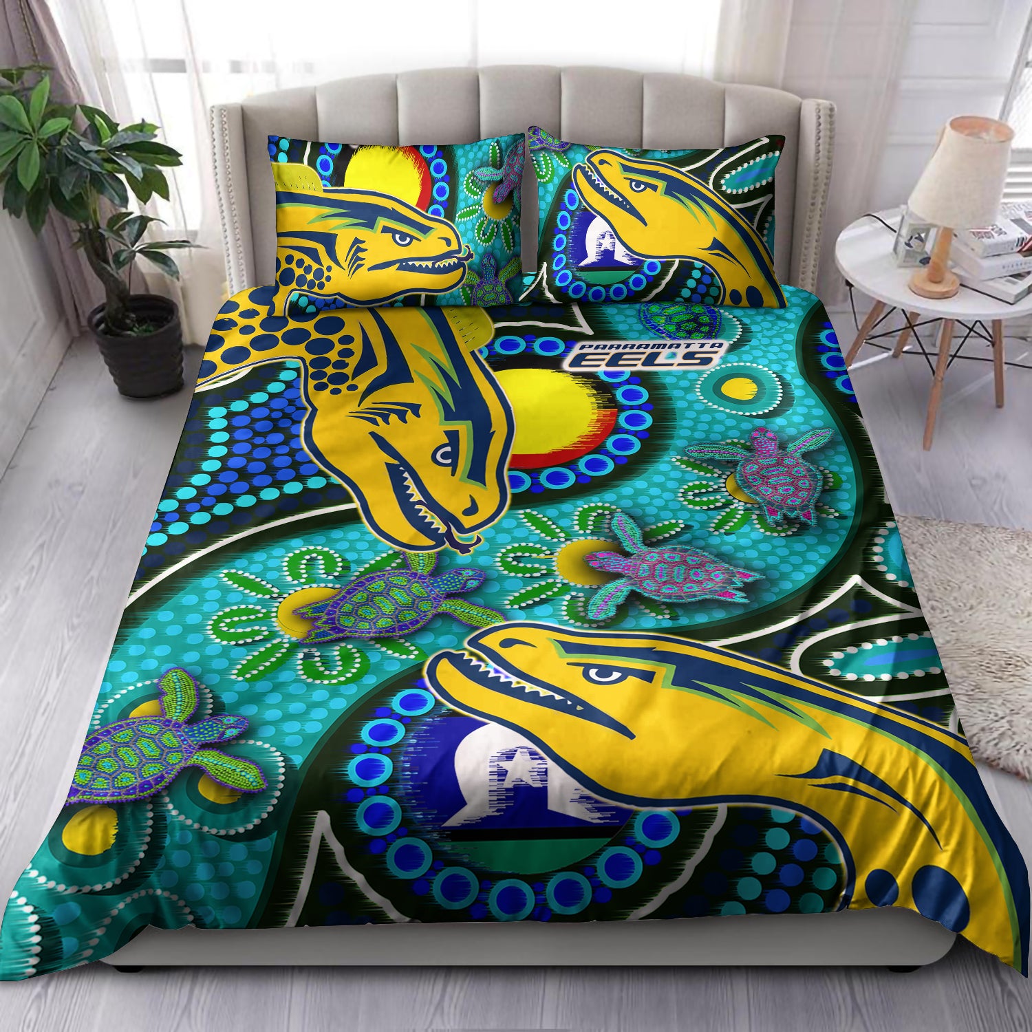 eels-rugby-bedding-set-custom-indigenous-eels-with-aboriginal-and-torres-strait-islander-flag