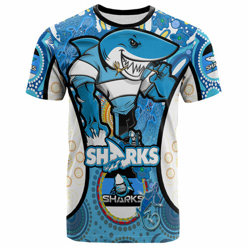 sharks-rugby-t-shirt-custom-sharkies-mascot-with-aboriginal-art-personalised-player-and-number-t-shirt