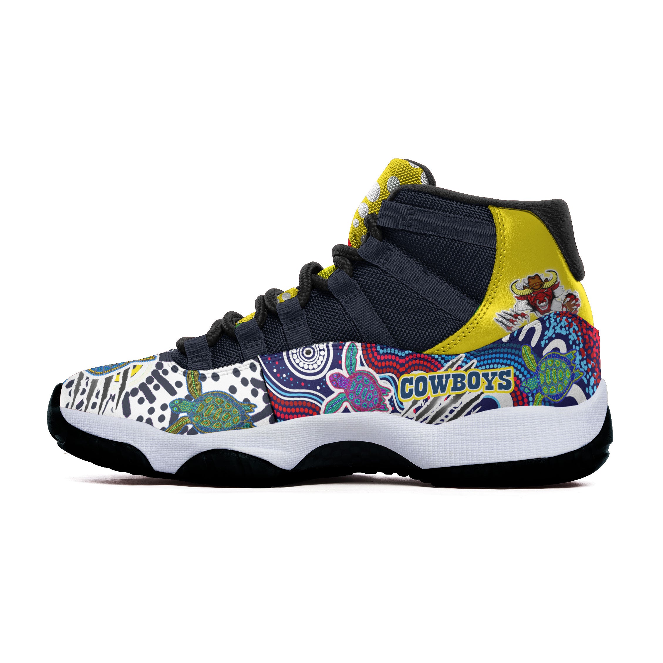 cowboys-rugby-high-top-basketball-shoes-j11-custom-indigenous-queensland-super-cows-with-sea-turtle-scratch-style-sneakers-j11