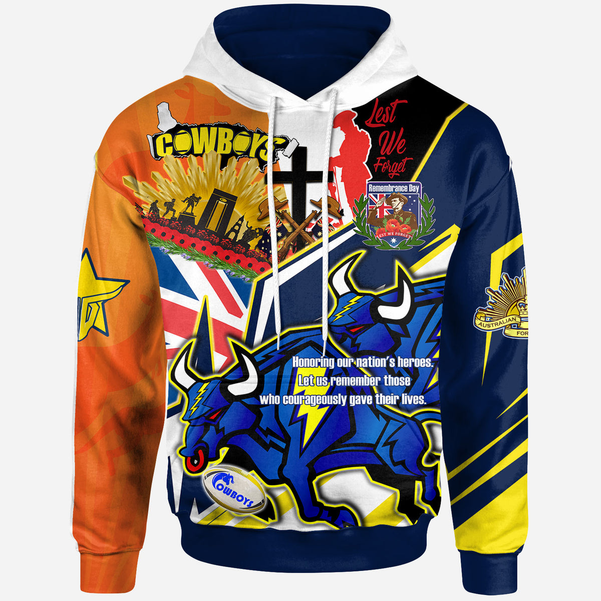 cowboys-rugby-hoodie-custom-remembrance-cowboys-anzac-quote-with-poppy-and-rosemary-hoodie