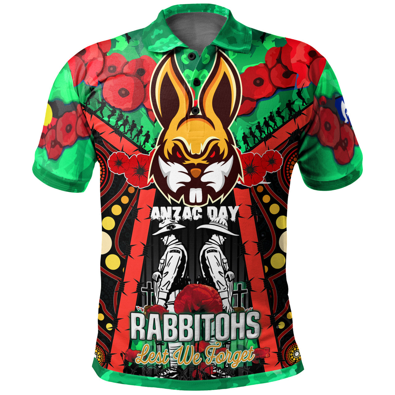 rabbitohs-rugby-aboriginal-anzac-day-custom-watercolour-polo-shirt-remembrance-indigenous-rabbitohs-with-poppy-flower