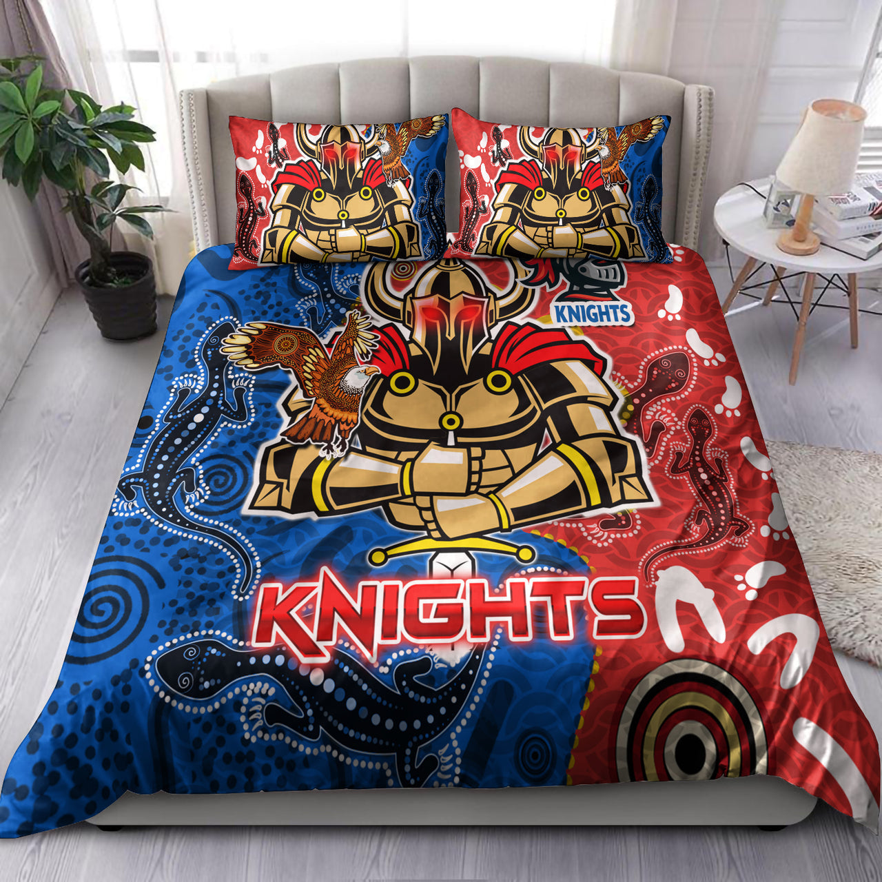 knights-aboriginal-rugby-bedding-set-custom-indigenous-knights-with-aussie-lizard-and-eagle