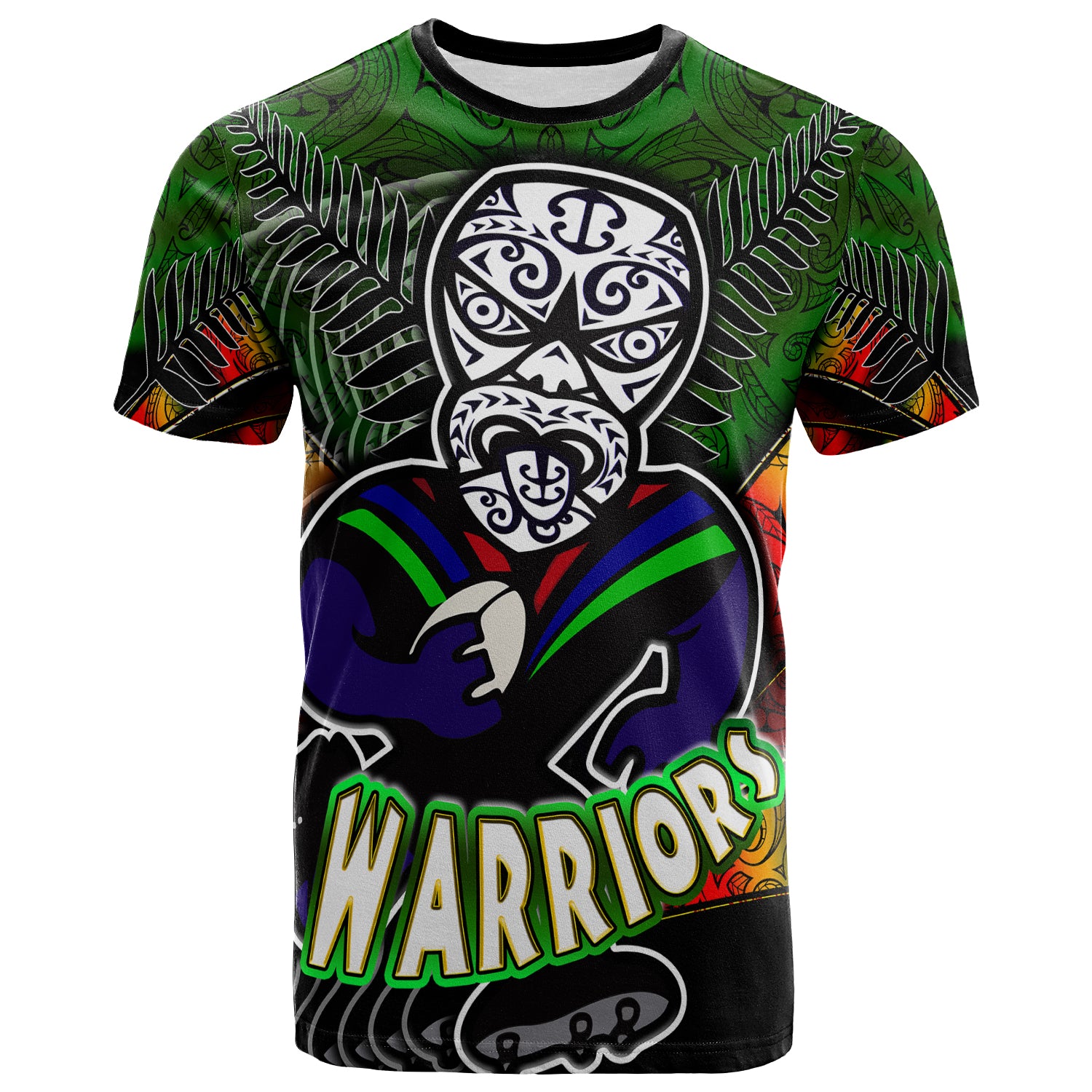 warriors-rugby-t-shirt-custom-warrios-maori-mask-rugby-player-maori-style-ethnic-ornament-pattern-player-and-number-t-shirt