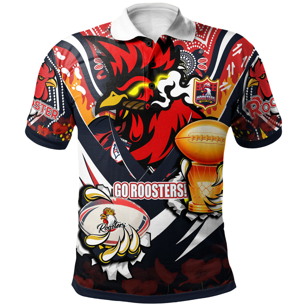roosters-premierships-rugby-polo-shirt-custom-go-roosters-super-champion-claw-scratch-aboriginal-culture-polo-shirt