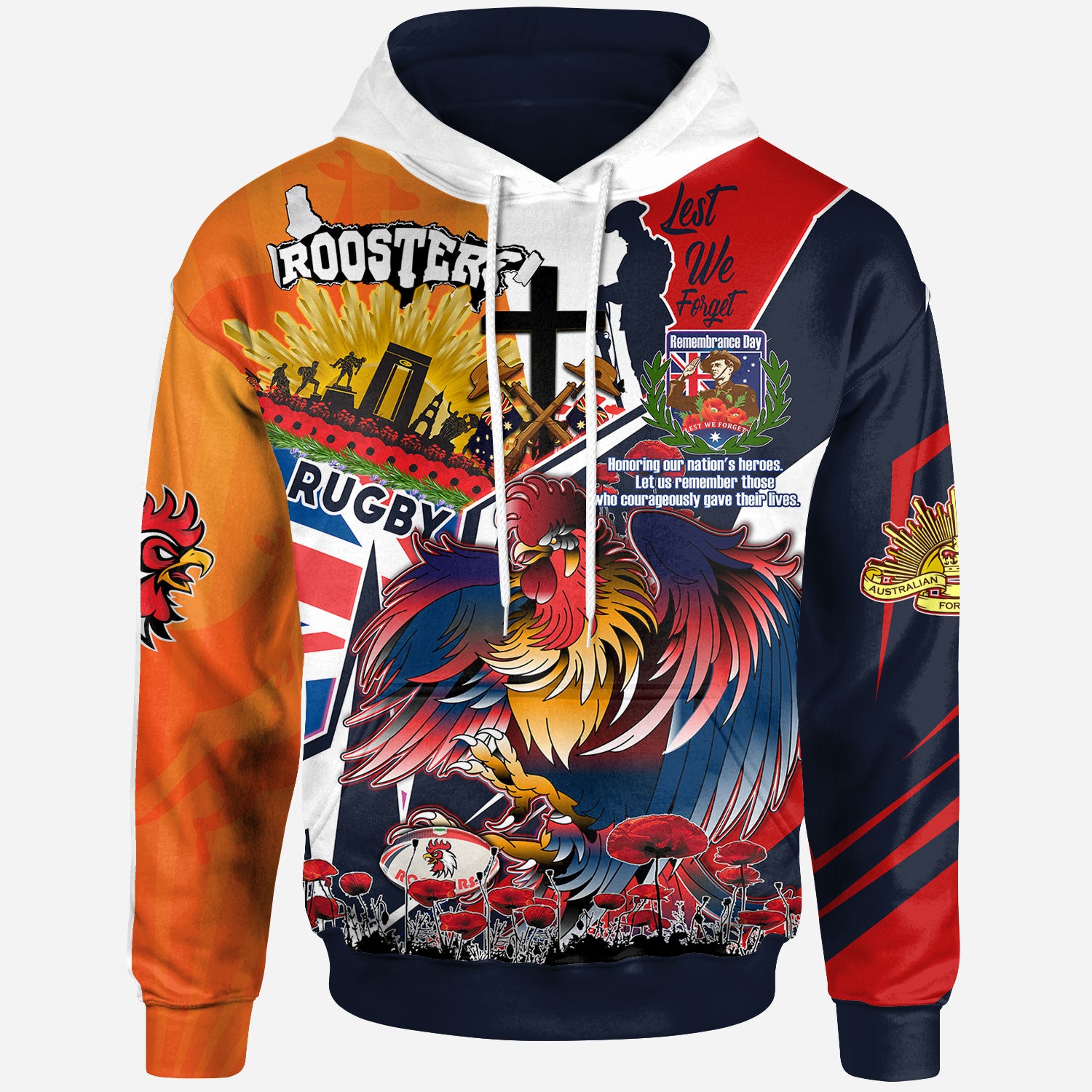 roosters-rugby-hoodie-custom-remembrance-roosters-anzac-quote-with-poppy-and-rosemary-hoodie