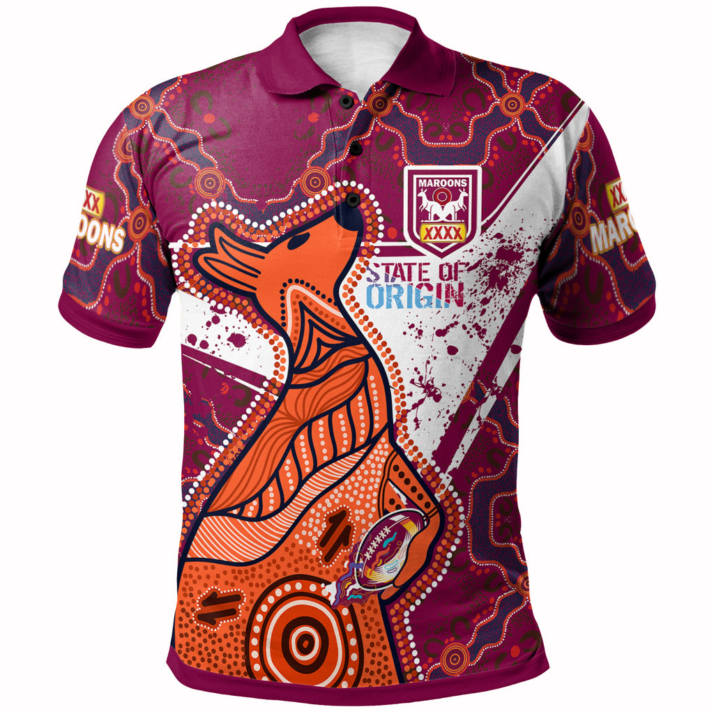 queensland-rugby-league-team-polo-shirt-custom-queensland-maroons-kangaroo-state-of-origin-dot-art-painting-splash-polo-shirt