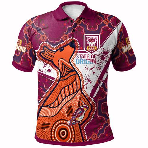 queensland-rugby-league-team-polo-shirt-custom-queensland-maroons-kangaroo-state-of-origin-dot-art-painting-splash-polo-shirt