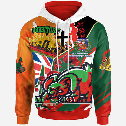rabbitohs-rugby-hoodie-custom-remembrance-rabbitohs-anzac-quote-with-poppy-and-rosemary-hoodie