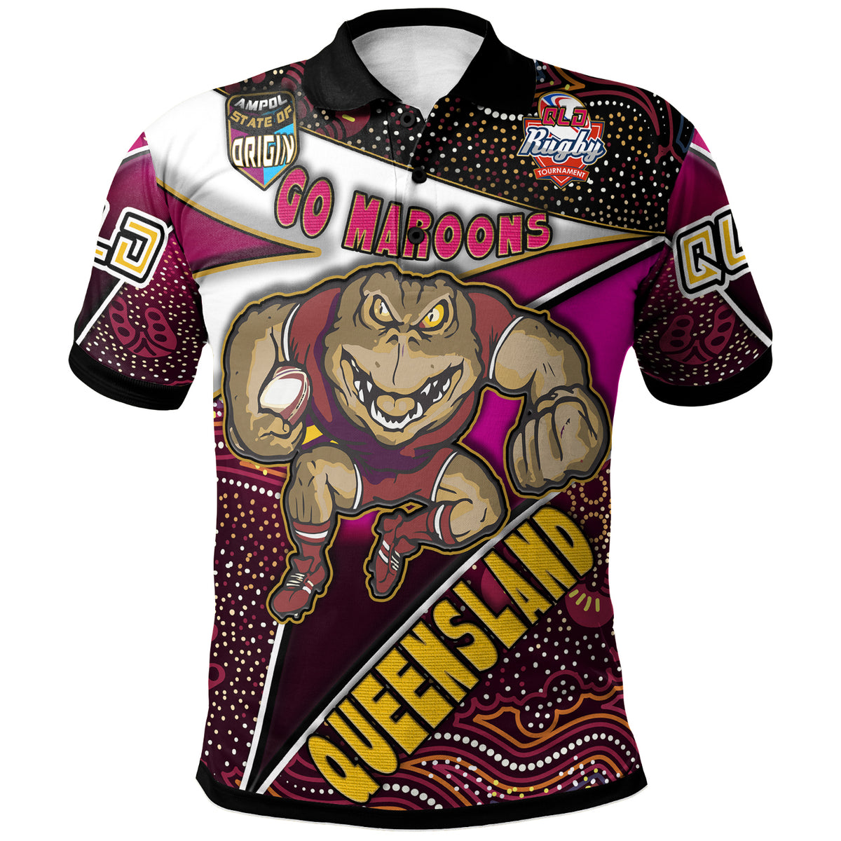 queensland-rugby-league-team-polo-shirt-custom-queensland-maroons-with-aboriginal-patterns-state-of-origin-polo-shirt