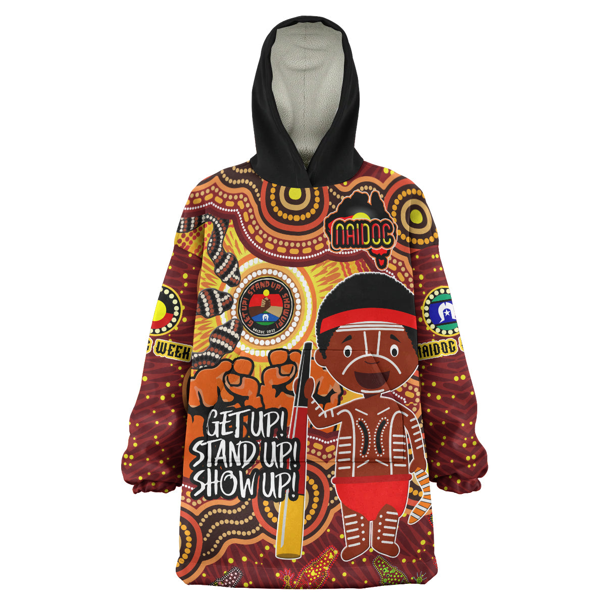 australia-naidoc-week-2023-wearable-blanket-hoodie-aussie-naidoc-boy-with-animals-in-aboriginal-inspired-and-torres-strait-islander-culture-wearable-blanket-hoodie