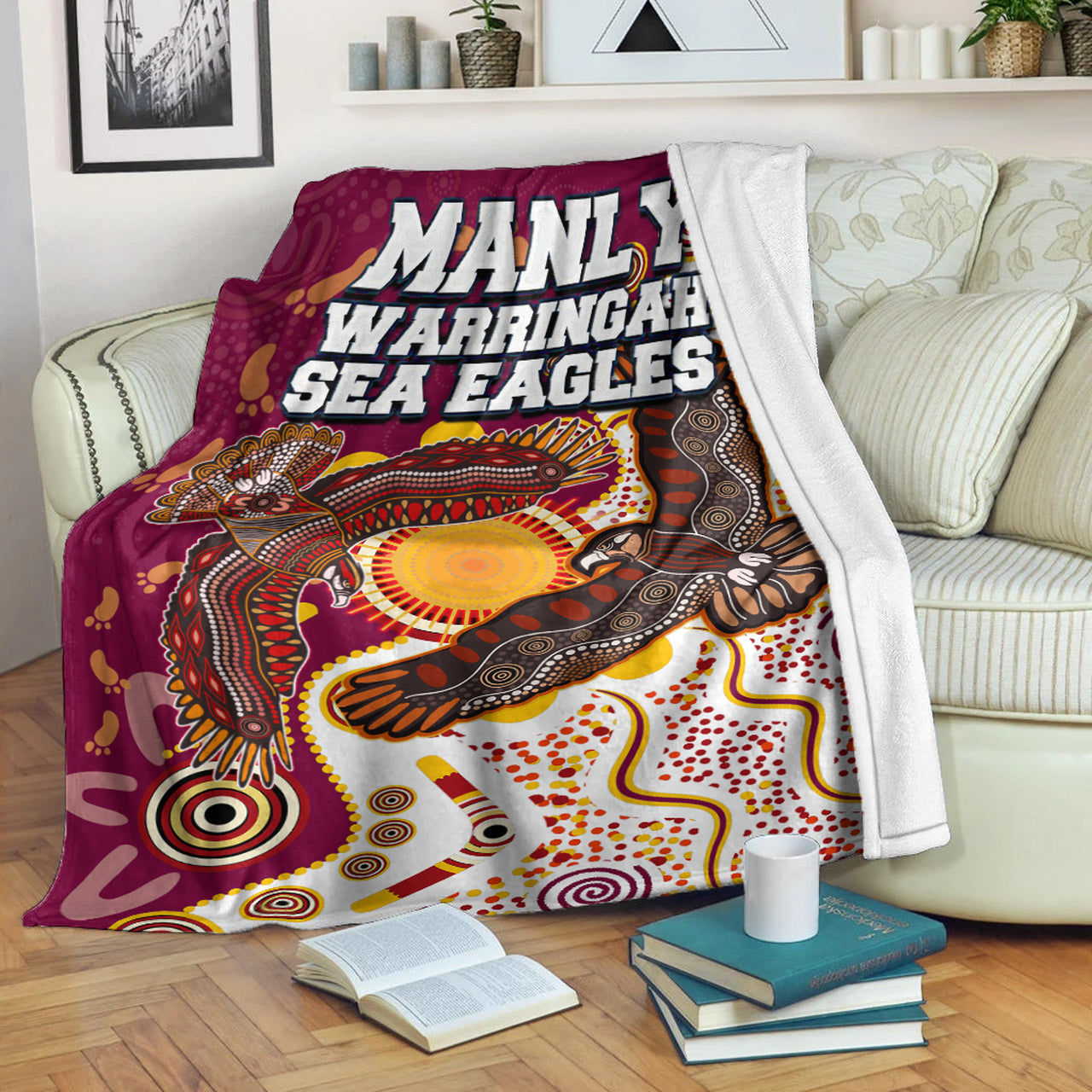 sea-eagles-aboriginal-rugby-blanket-double-sea-eagles-with-tribal-sun-and-footprints
