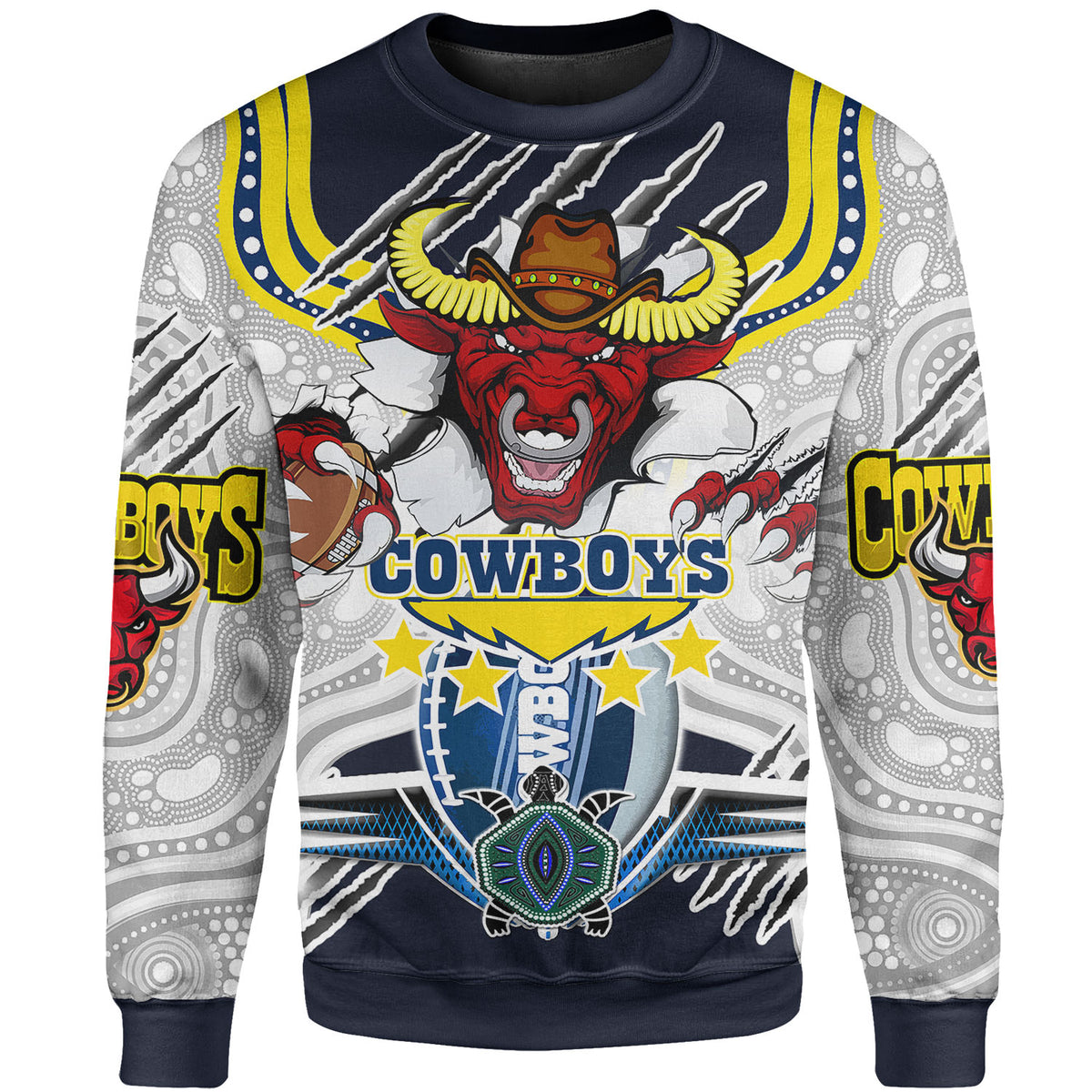 cowboys-rugby-sweatshirt-custom-indigenous-queensland-super-cows-with-sea-turtle-scratch-style-sweatshirt