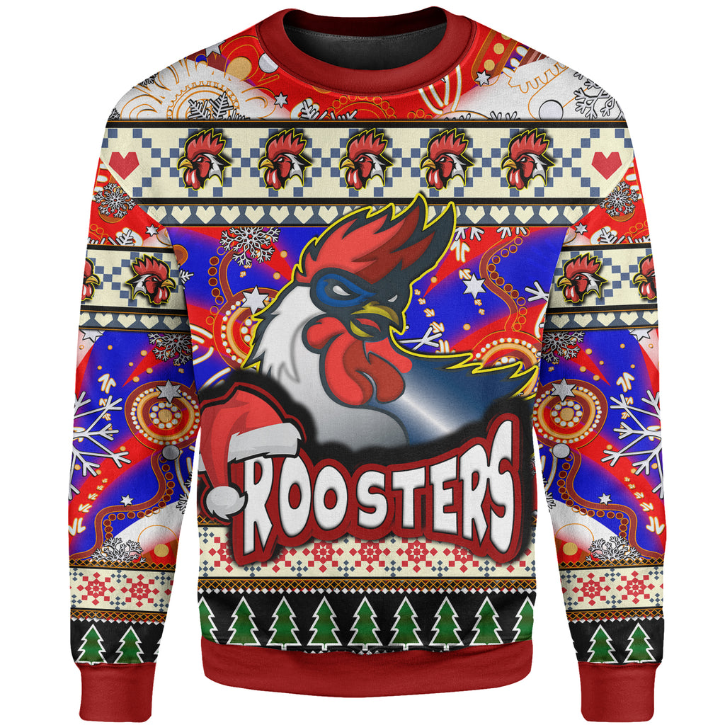 roosters-rugby-christmas-sweatshirt-custom-xmas-roosters-christmas-balls-snowflake-with-aboriginal-patterns-sweatshirt