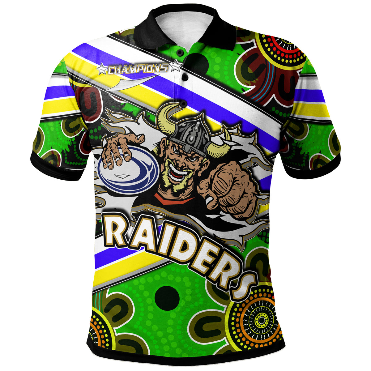 raiders-rugby-polo-shirt-custom-raiders-with-rugby-ball-aboriginal-art-personalised-player-and-number-polo-shirt