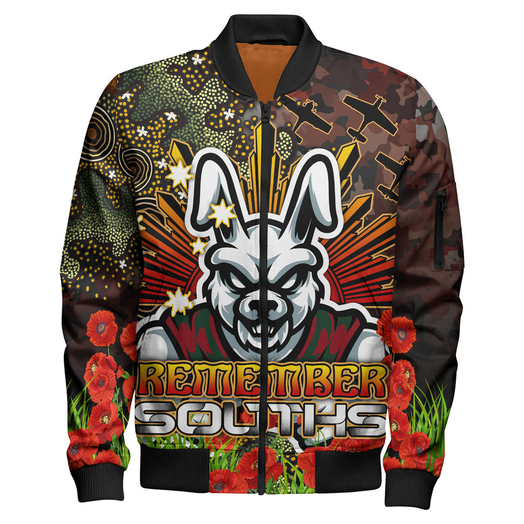 rabbitohs-rugby-bomber-jacket-anzac-souths-with-remembrance-poppy-and-indigenous-patterns-bomber-jacket