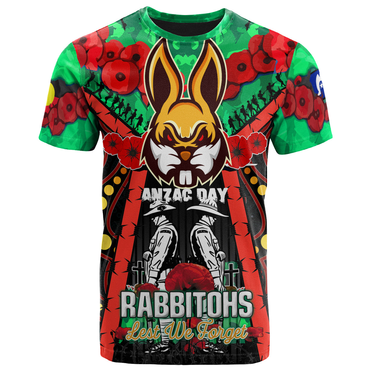 rabbitohs-rugby-aboriginal-anzac-day-custom-watercolour-t-shirt-remembrance-indigenous-rabbitohs-with-poppy-flower