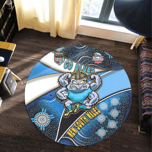 new-south-wales-rugby-league-team-round-rug-new-south-wales-blues-with-aboriginal-patterns-state-of-origin-round-rug