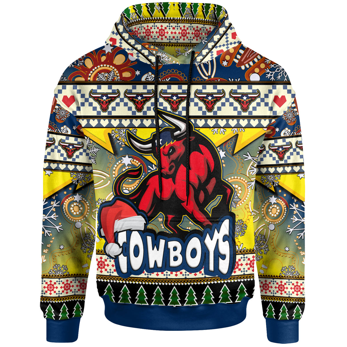 cowboys-rugby-christmas-hoodie-custom-xmas-cowboys-christmas-balls-snowflake-with-aboriginal-patterns-hoodie