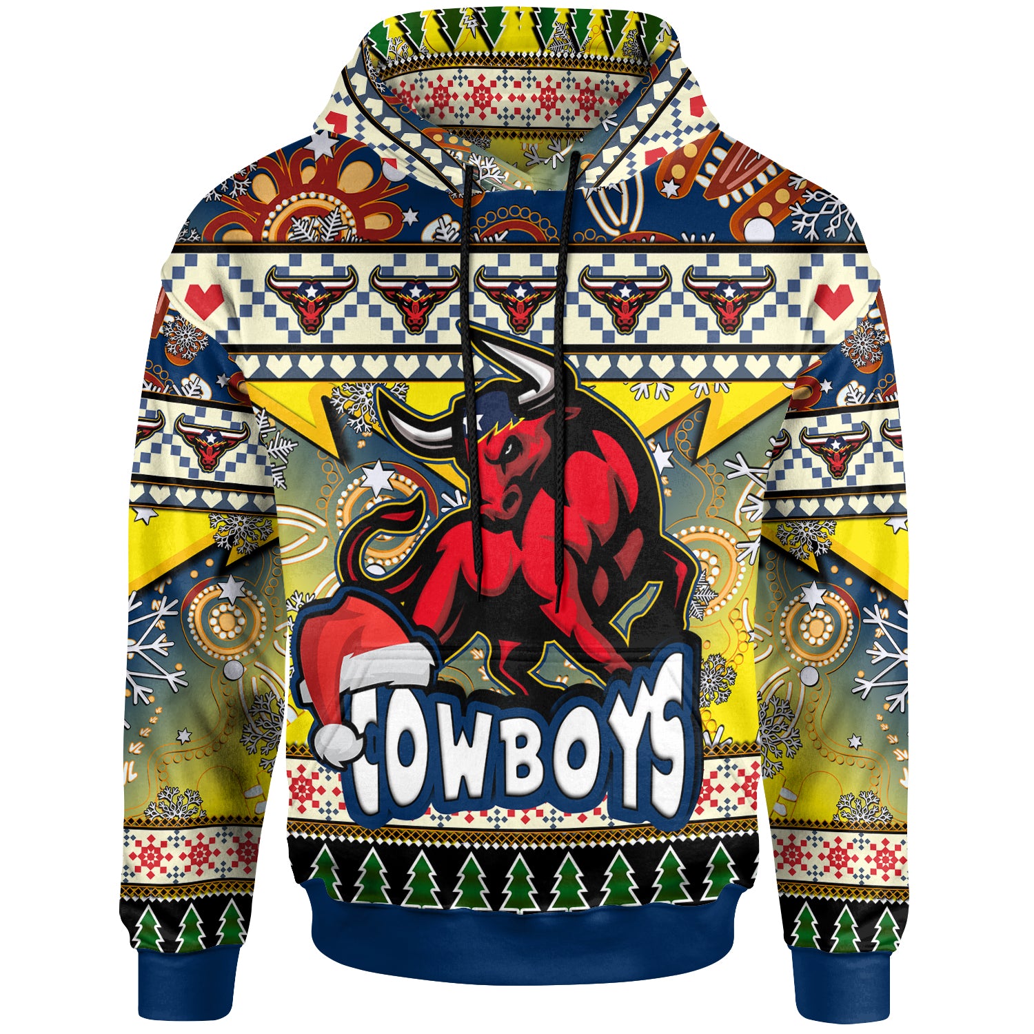 cowboys-rugby-christmas-hoodie-custom-xmas-cowboys-christmas-balls-snowflake-with-aboriginal-patterns-hoodie
