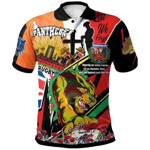 panthers-rugby-polo-shirt-custom-remembrance-panthers-anzac-quote-with-poppy-and-rosemary-polo-shirt