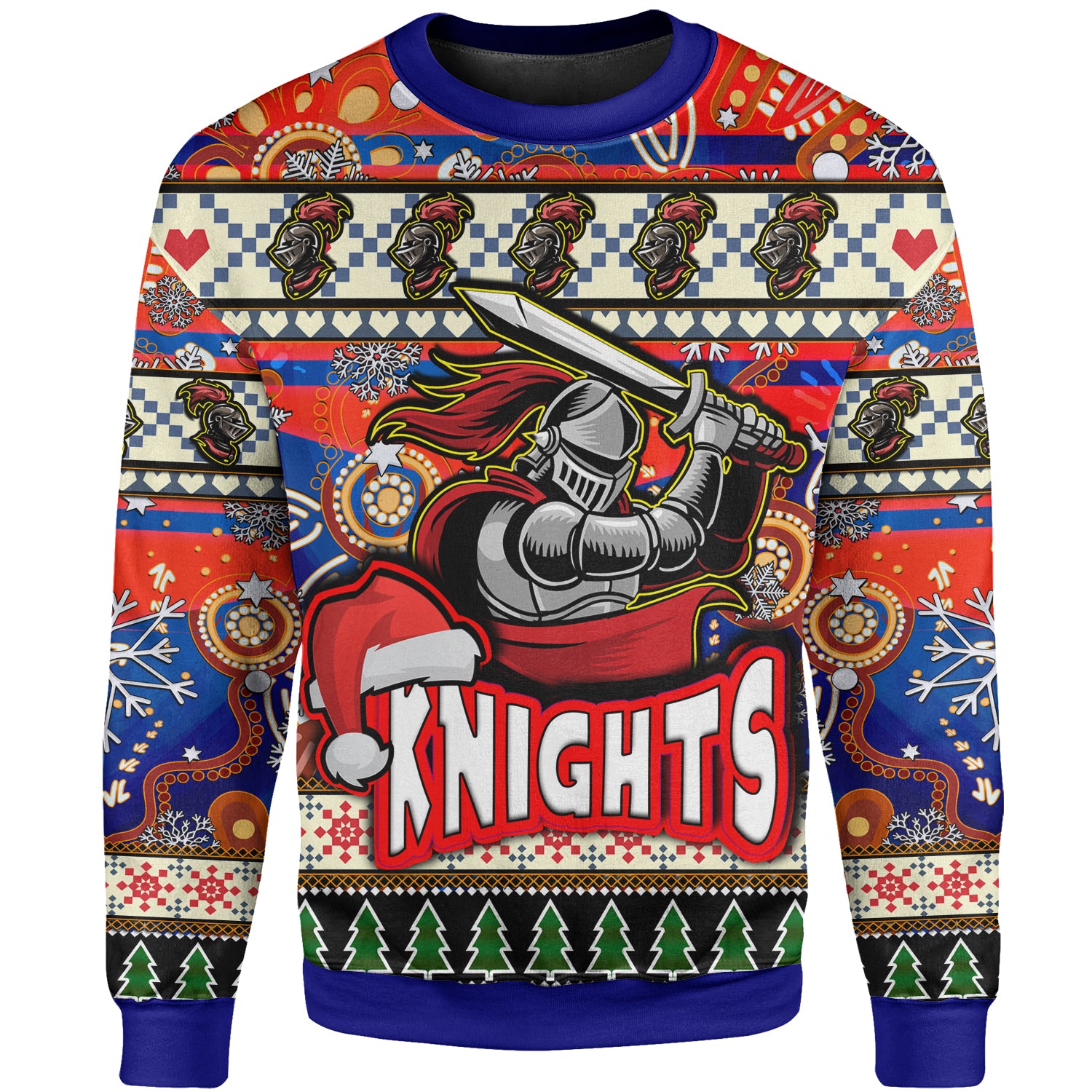 knights-rugby-christmas-sweatshirt-custom-xmas-knights-christmas-balls-snowflake-with-aboriginal-patterns-sweatshirt