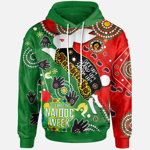 rabbitohs-rugby-naidoc-week-custom-watercolour-dot-painting-hoodie-rabbitohs-getting-up-standing-up-showing-up