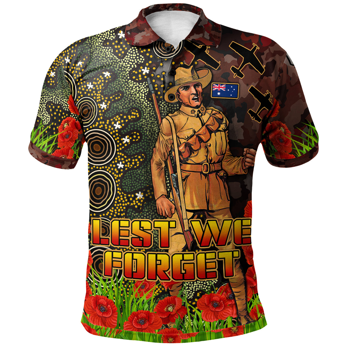 australia-anzac-polo-shirt-anzac-soldier-with-remembrance-poppy-and-indigenous-patterns-polo-shirt