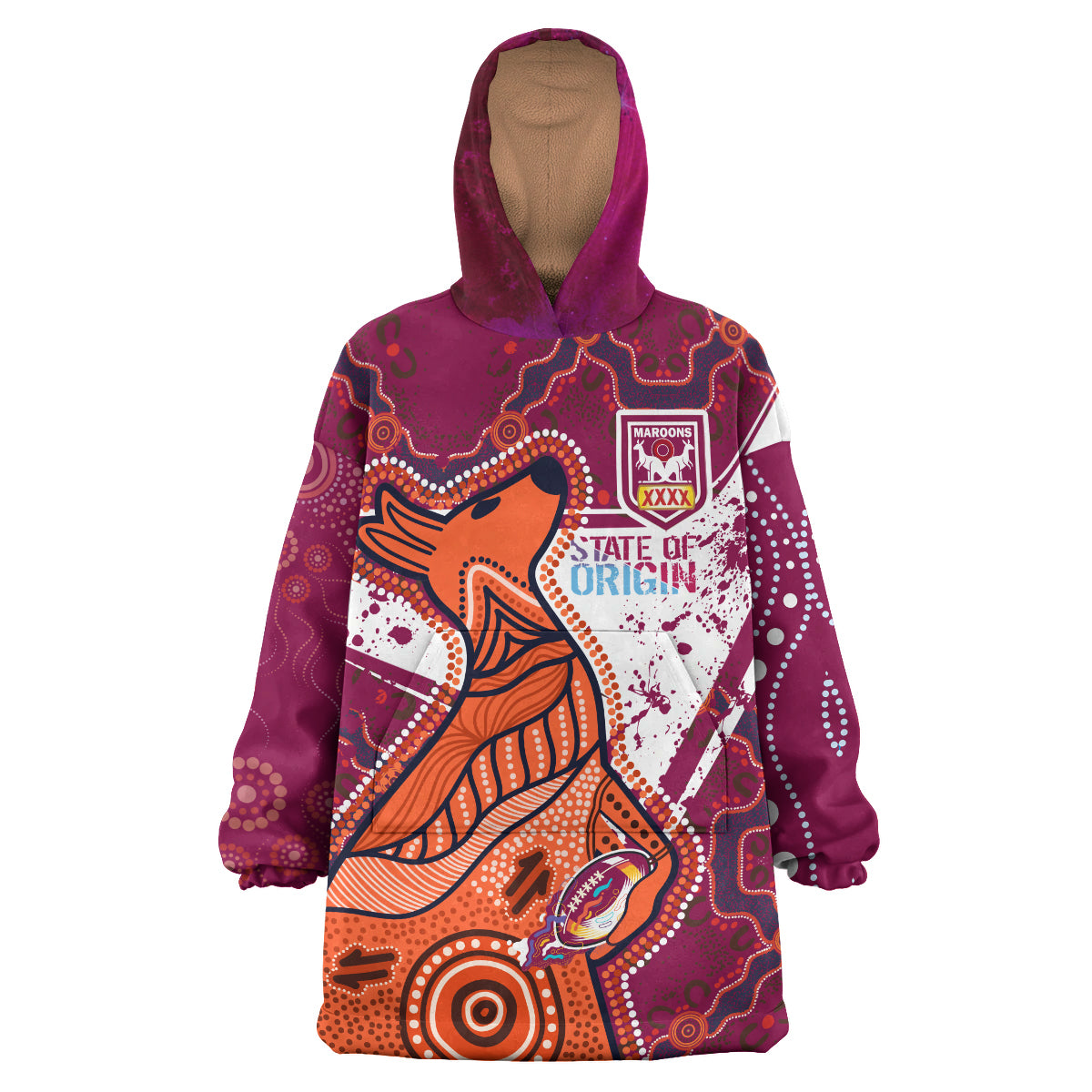 queensland-rugby-league-team-snug-hoodie-queensland-maroons-kangaroo-state-of-origin-dot-art-painting-splash-oodie-blanket