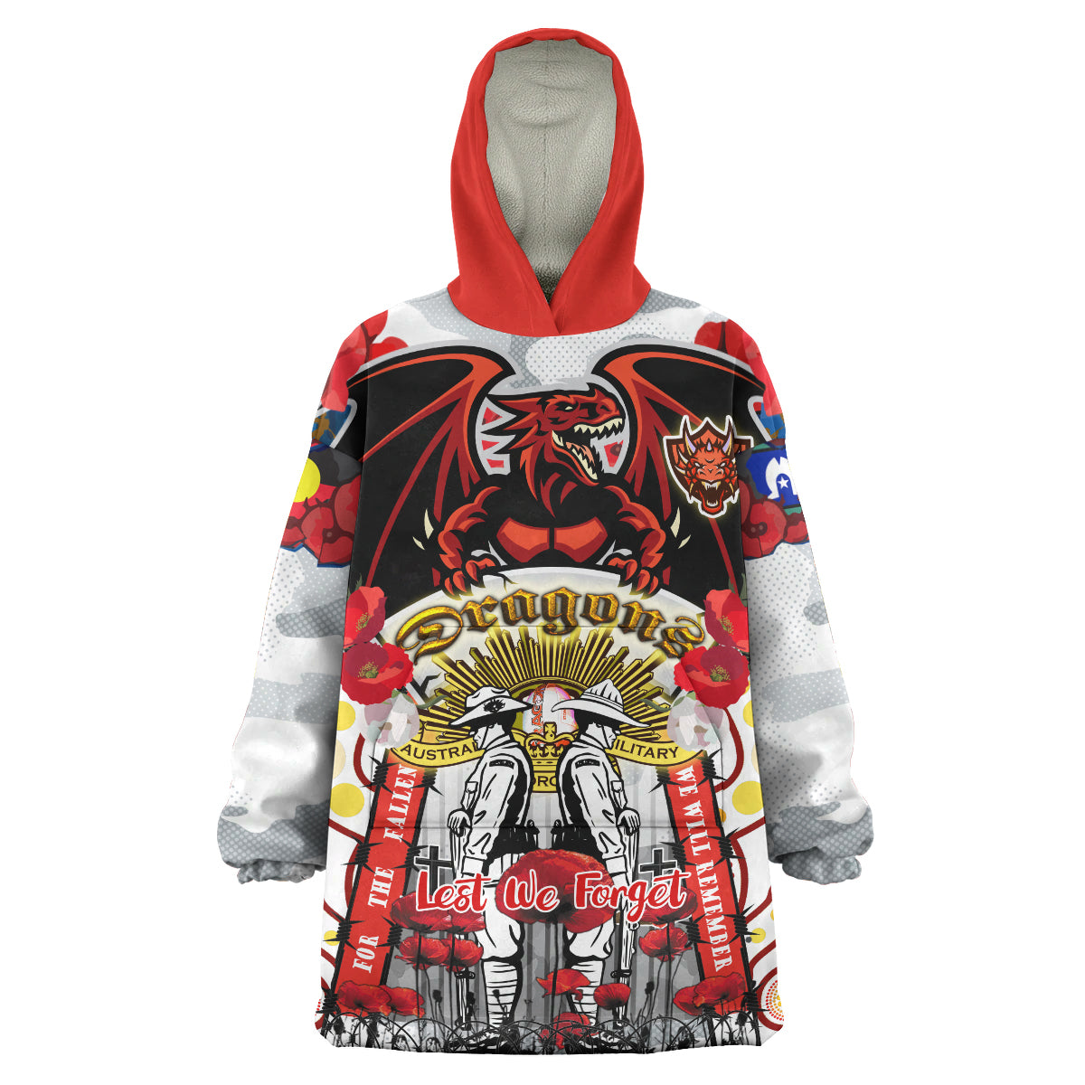 st-george-rugby-anzac-watercolour-snug-hoodie-custom-remembrance-dragons-with-poppy-flower-oodie-blanket