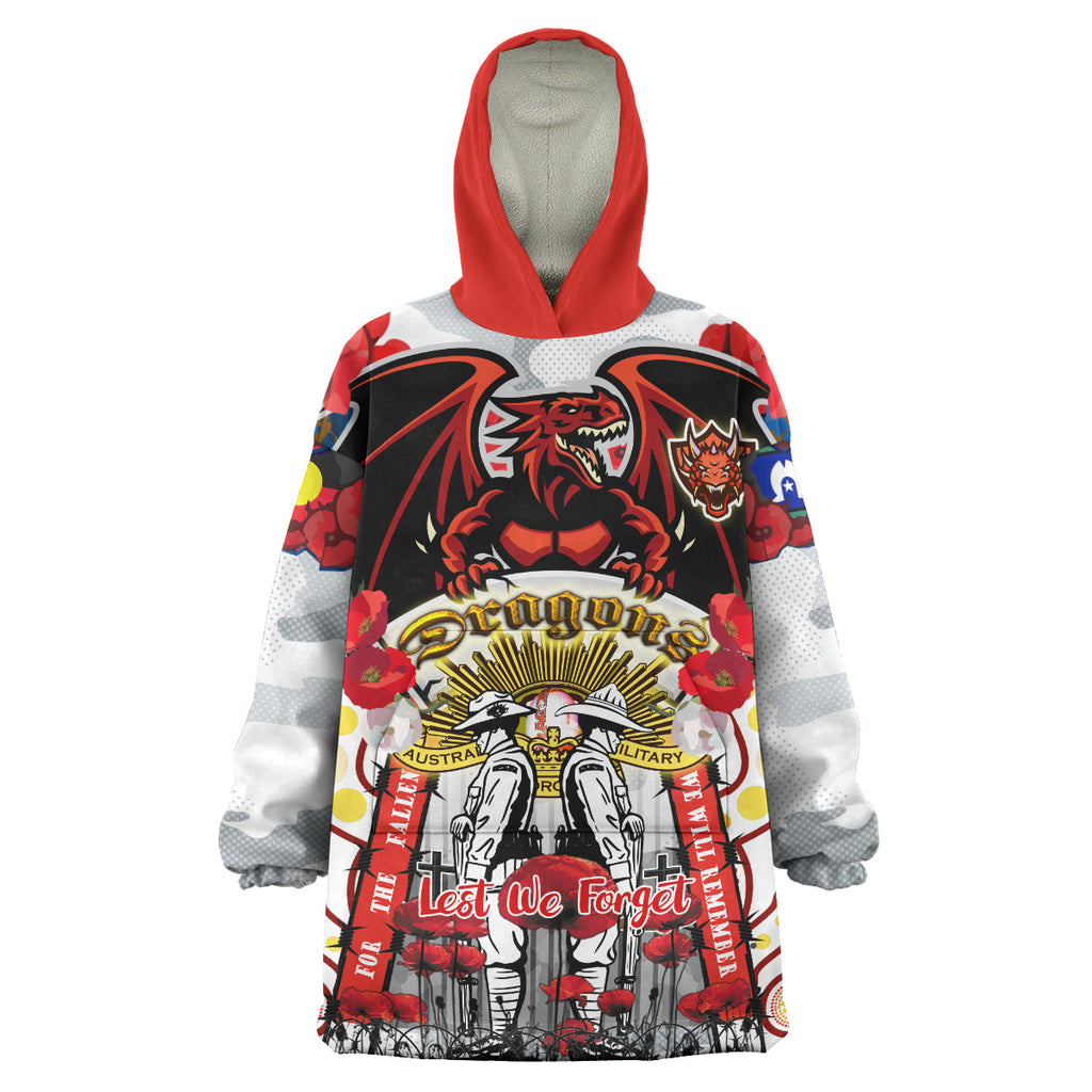 st-george-rugby-anzac-watercolour-snug-hoodie-custom-remembrance-dragons-with-poppy-flower-oodie-blanket