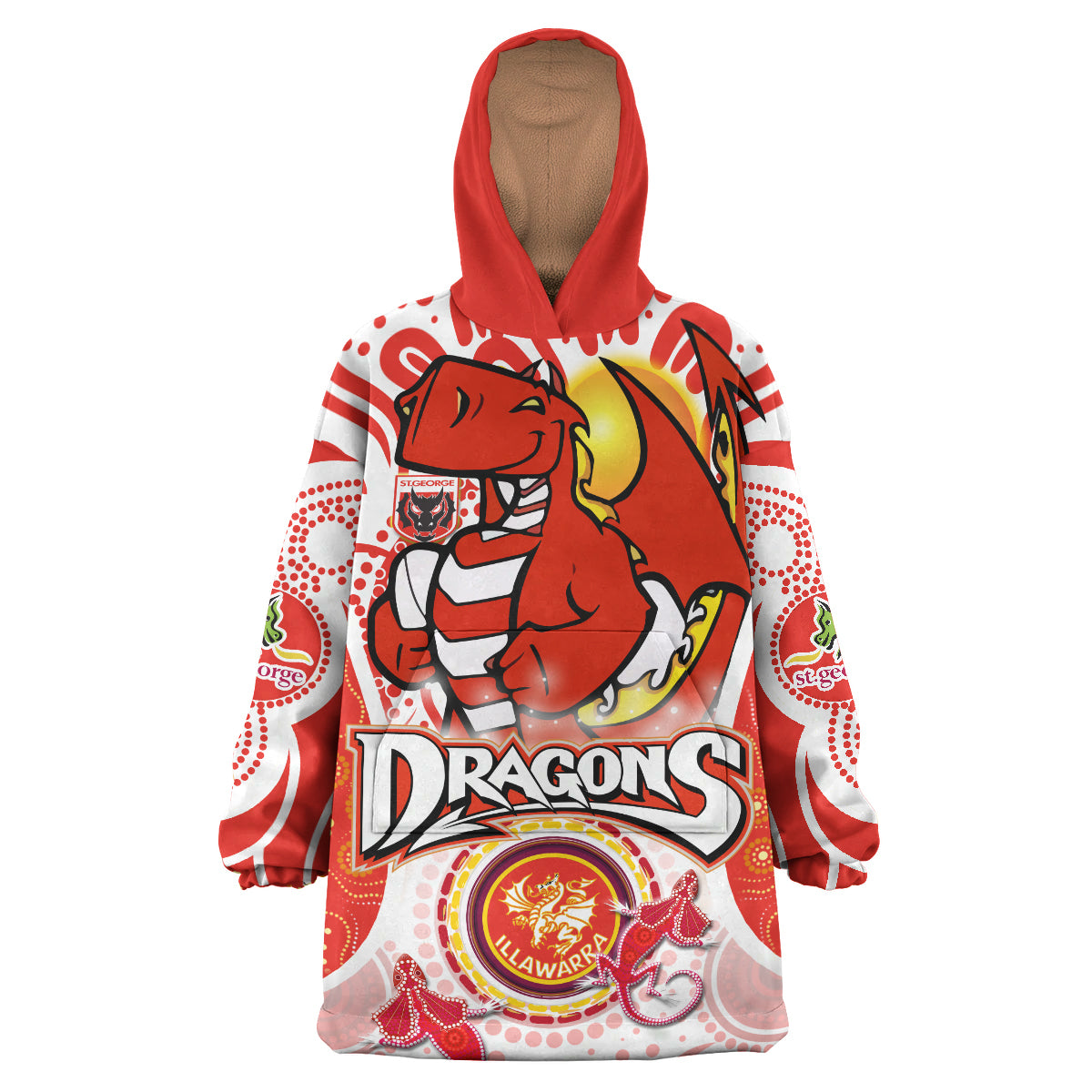 st-george-rugby-snug-hoodie-custom-st-george-illawarra-dragons-mascot-with-aboriginal-art-personalised-player-and-number-oodie-blanket