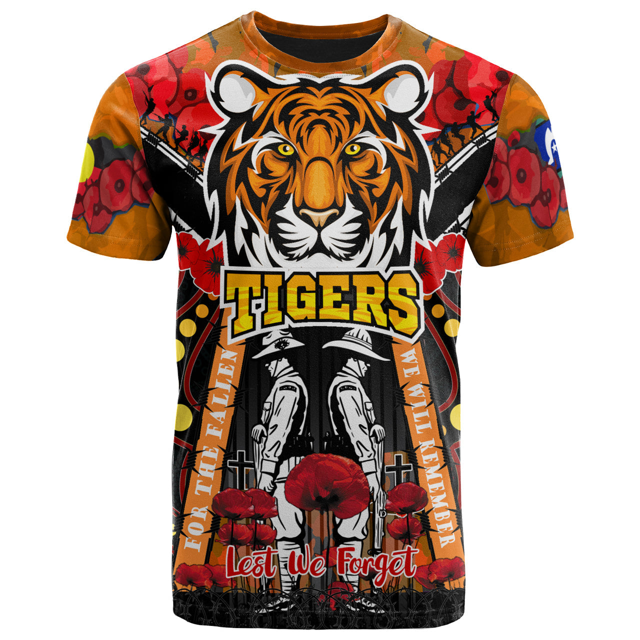 tigers-rugby-anzac-day-watercolour-t-shirt-custom-remembrance-west-tigers-with-poppy-flower