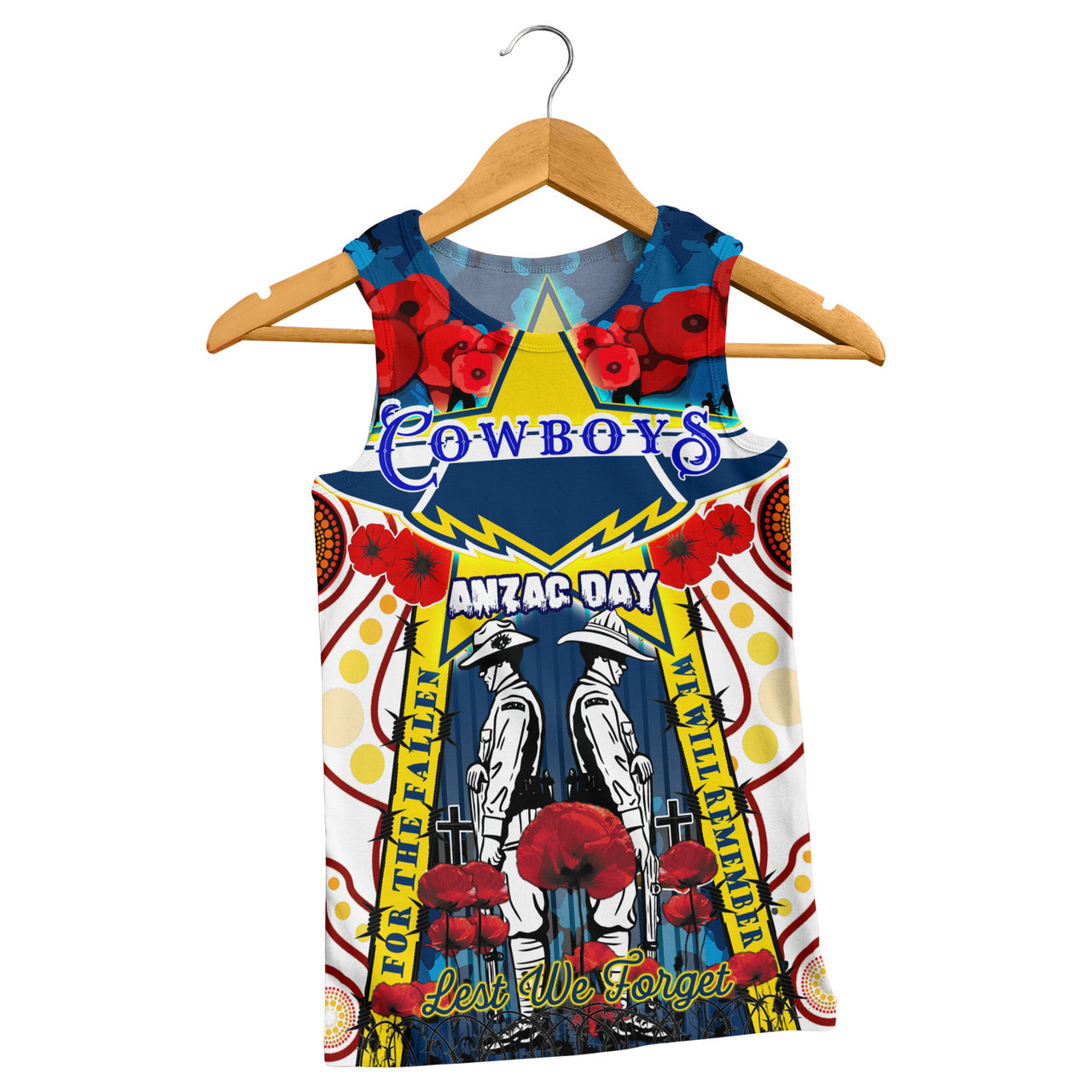 cowboys-anzac-day-watercolour-rugby-men-tank-top-custom-remembrance-cowboys-with-poppy-flower
