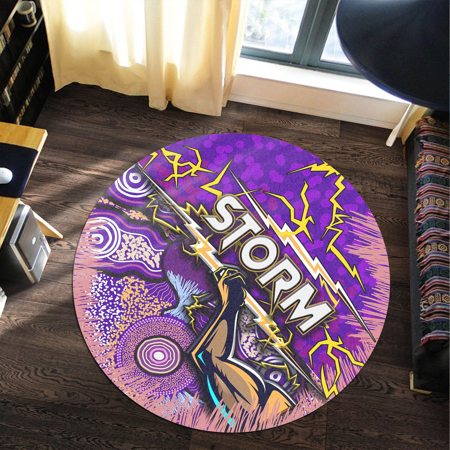 storm-rugby-round-rug-storm-thunder-with-aboriginal-dot-painting-pattern-round-rug