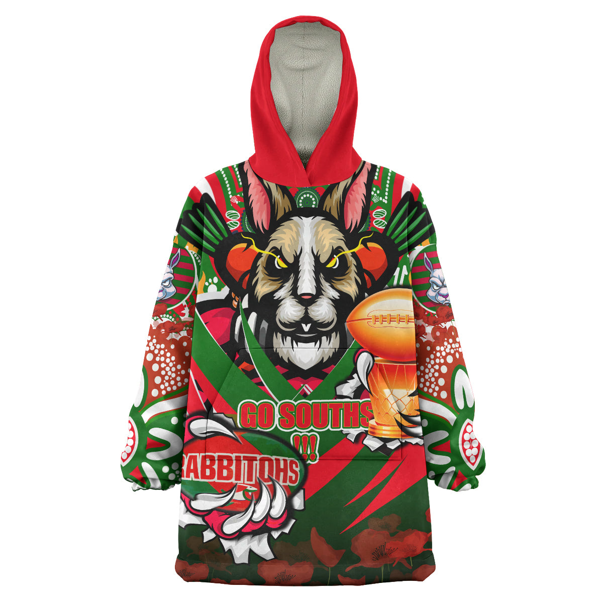 rabbitohs-premierships-rugby-snug-hoodie-custom-go-rabbitohs-champion-claw-scratch-aboriginal-culture-oodie-blanket